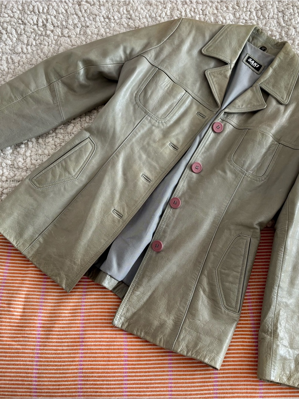 The Sak Leather Button-Front Jacket in Olive Green